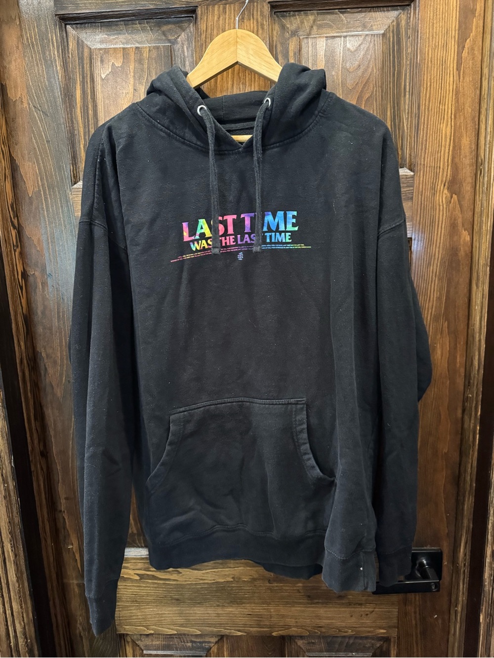 Anti Social Social Club Black Crewneck Hoodie with Rainbow "LAST TIME" Graphic